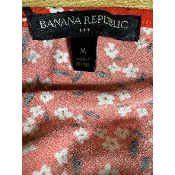 Banana Republic Red Floral Midi Dress Tie Waist Short Sleeve Women’s M - Picture 5 of 6